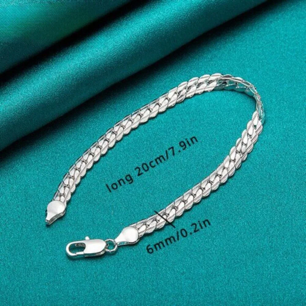 925 Sterling Silver 6mm Link Chain Bracelet for Men & Women - Picture 2 of 6